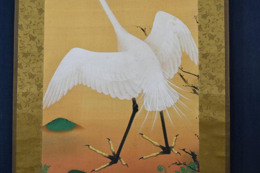 真作】阪口一草/白鷺図/サギ図/仏事掛/掛軸/名家伝来/AA-560