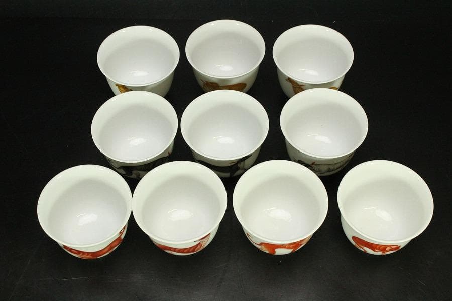 中国美術 色絵 細密 犬 絵 煎茶碗 十件 揃 雍正年製 書(A434) - メルカリ