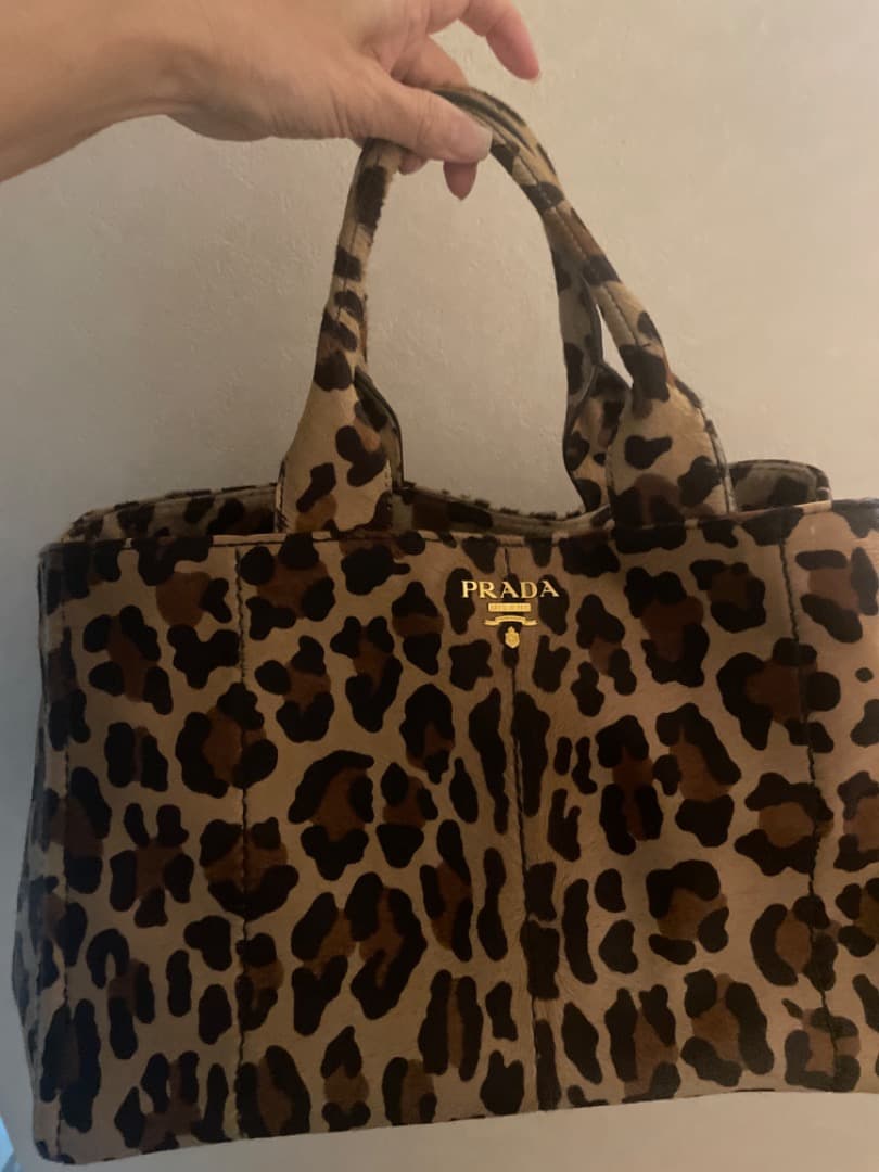 未使用　PRADA ヒョウ柄 トートバッグ 中古・古着通販】PRADA (プラダ) レオパード柄トートバッグ ブラック