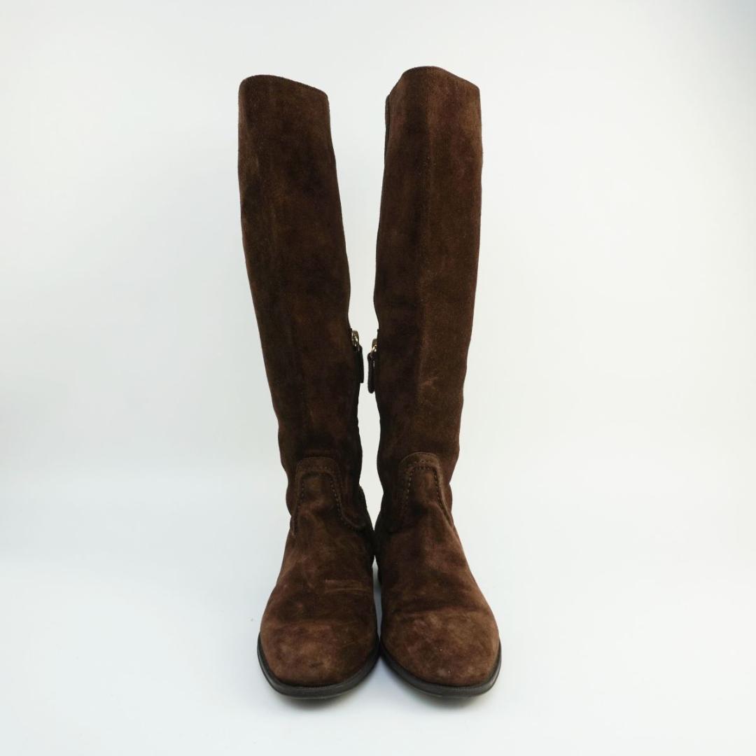 TOD'S 38 25.0 スエードレザーロングブーツ ダークブラウン/LD10