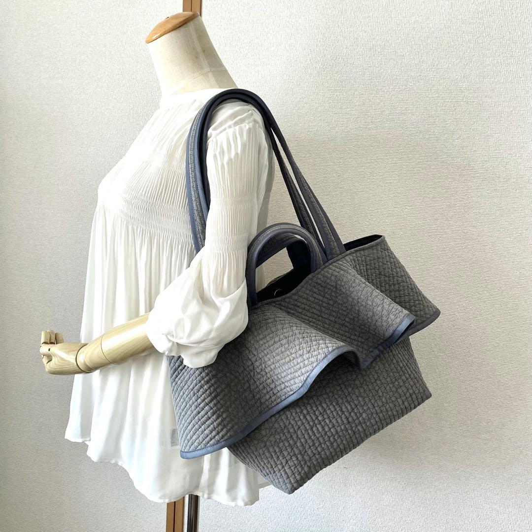 フリル付きヌビトートバッグ 2way ヌビバッグ グレー ハンドメイド