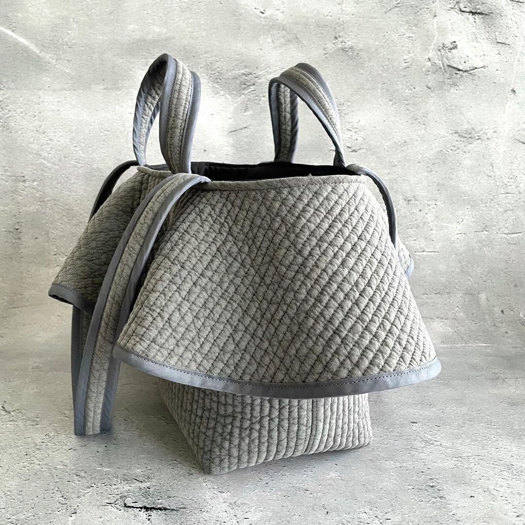 フリル付きヌビトートバッグ 2way ヌビバッグ グレー ハンドメイド