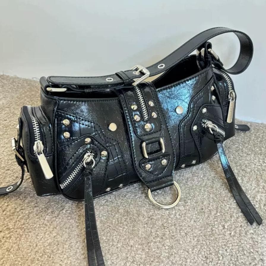 Y2K パンク 黒 スタッズ バッグ ロック系 ハンド グランジ