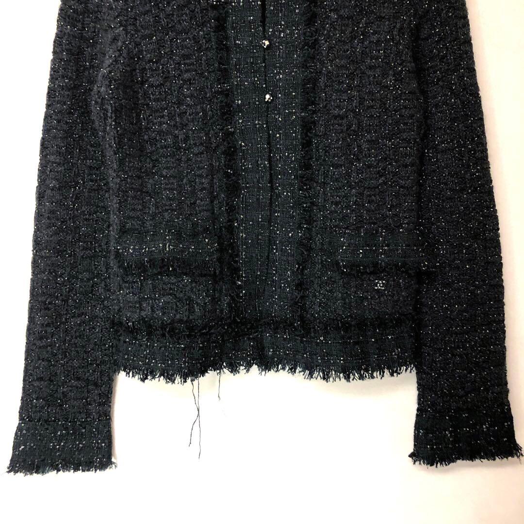 CHANEL シャネル ノーカラー ツイード ニット ジャケット ココマーク