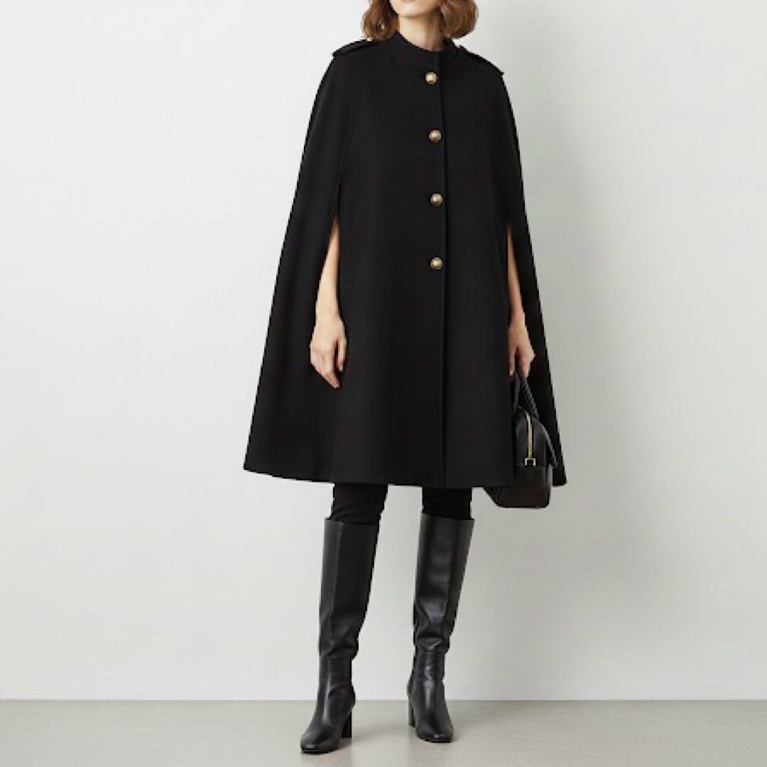 ZARA ザラ ウール ケープ コート ポンチョ 金ボタン ゴールドボタン 黒