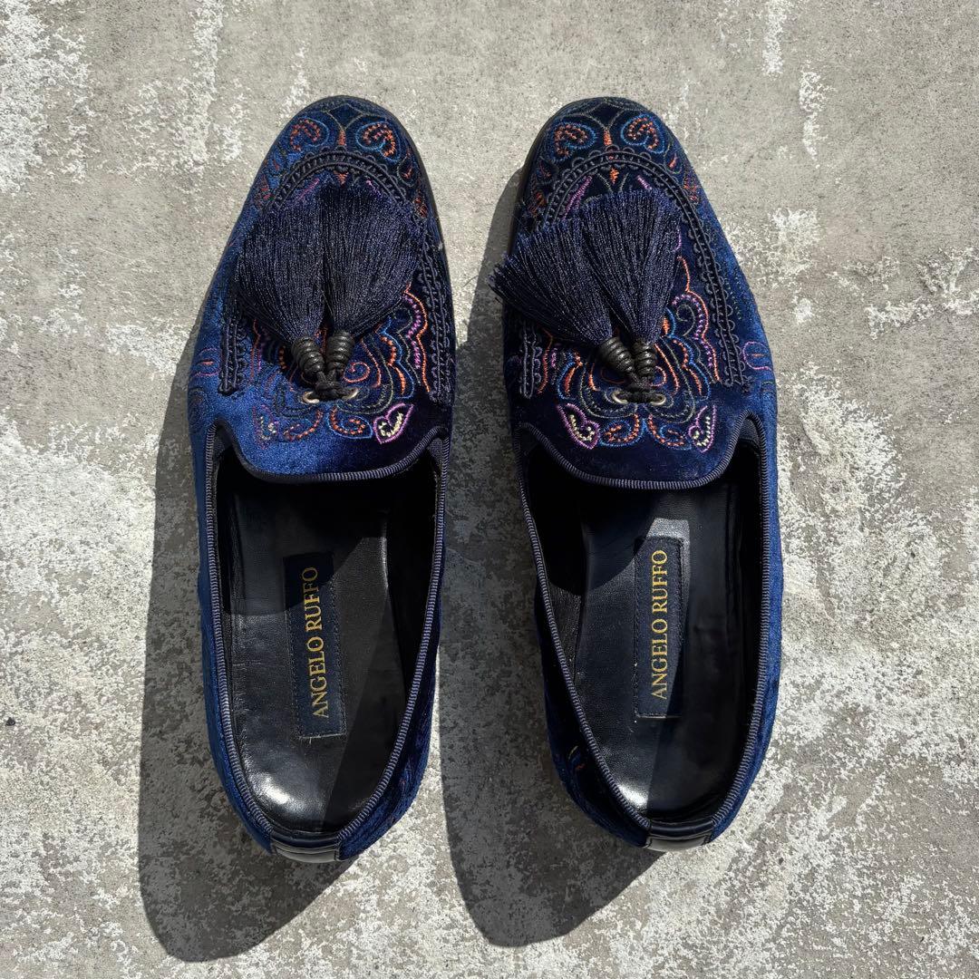 Angelo Ruffo 刺繍タッセルローファー ネイビー - メルカリ