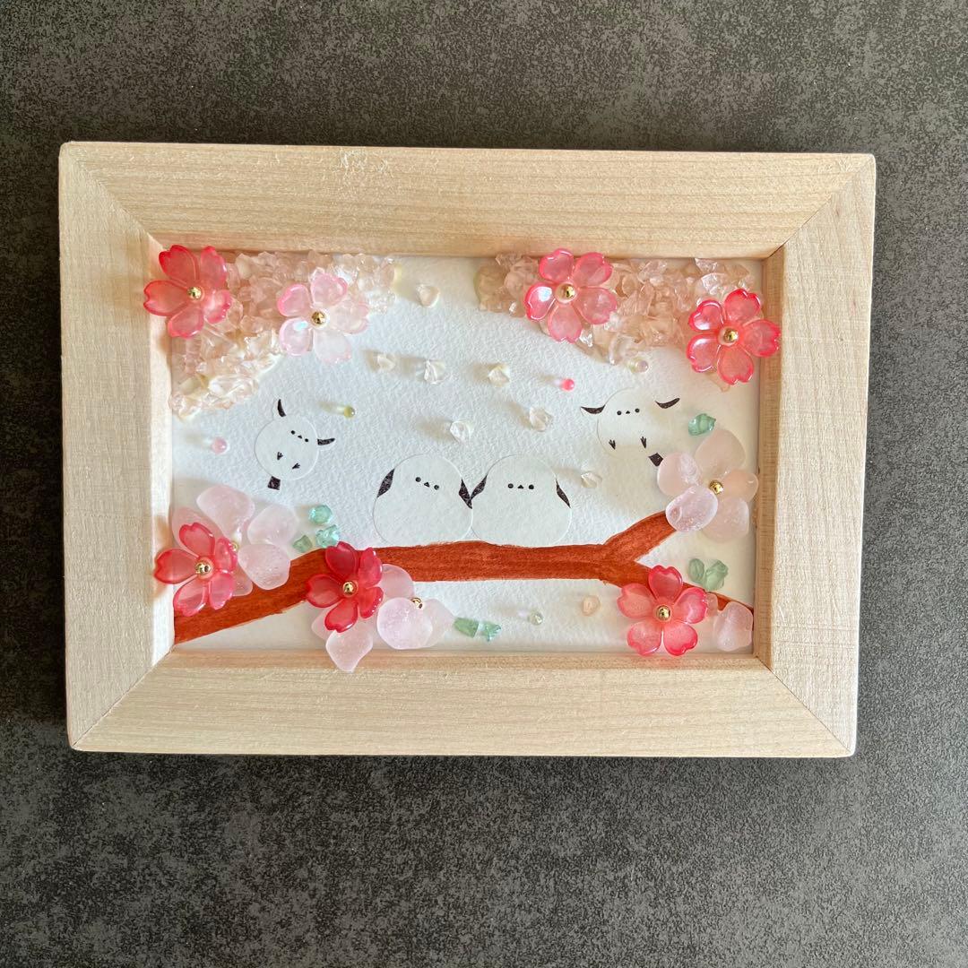 シーグラスアート シマエナガ 春 桜 インテリア - メルカリ