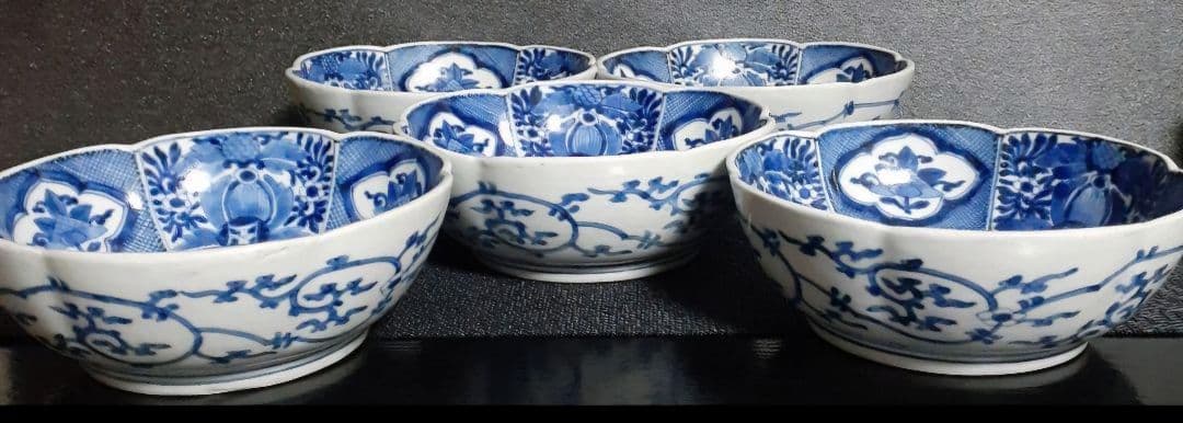 最上作品❗️】江戸時代中期 元禄～享保 藍柿右衛門 染付 花の図 輪花