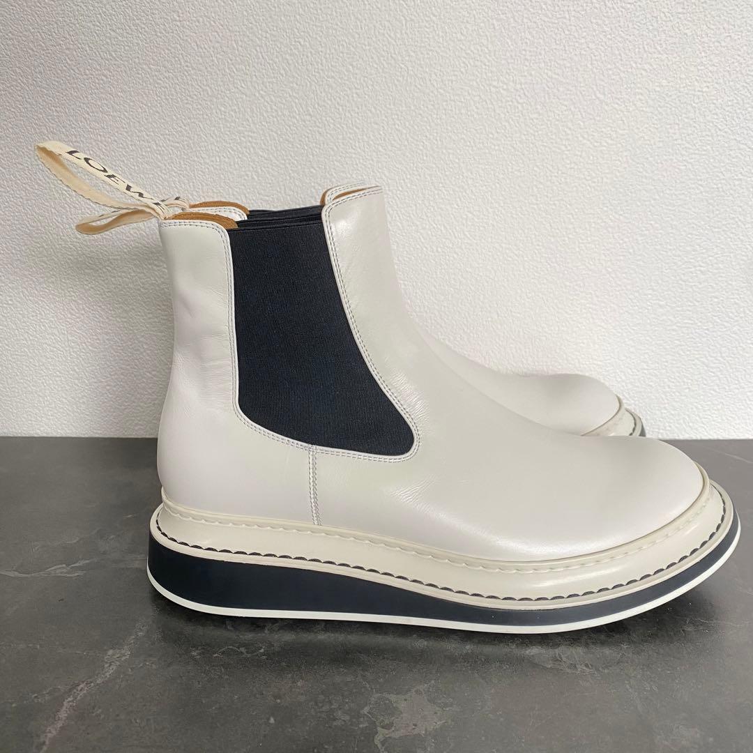 新品 ロエベ LOEWE サイドゴアブーツ 白 レザー 革靴 チェルシーブーツ