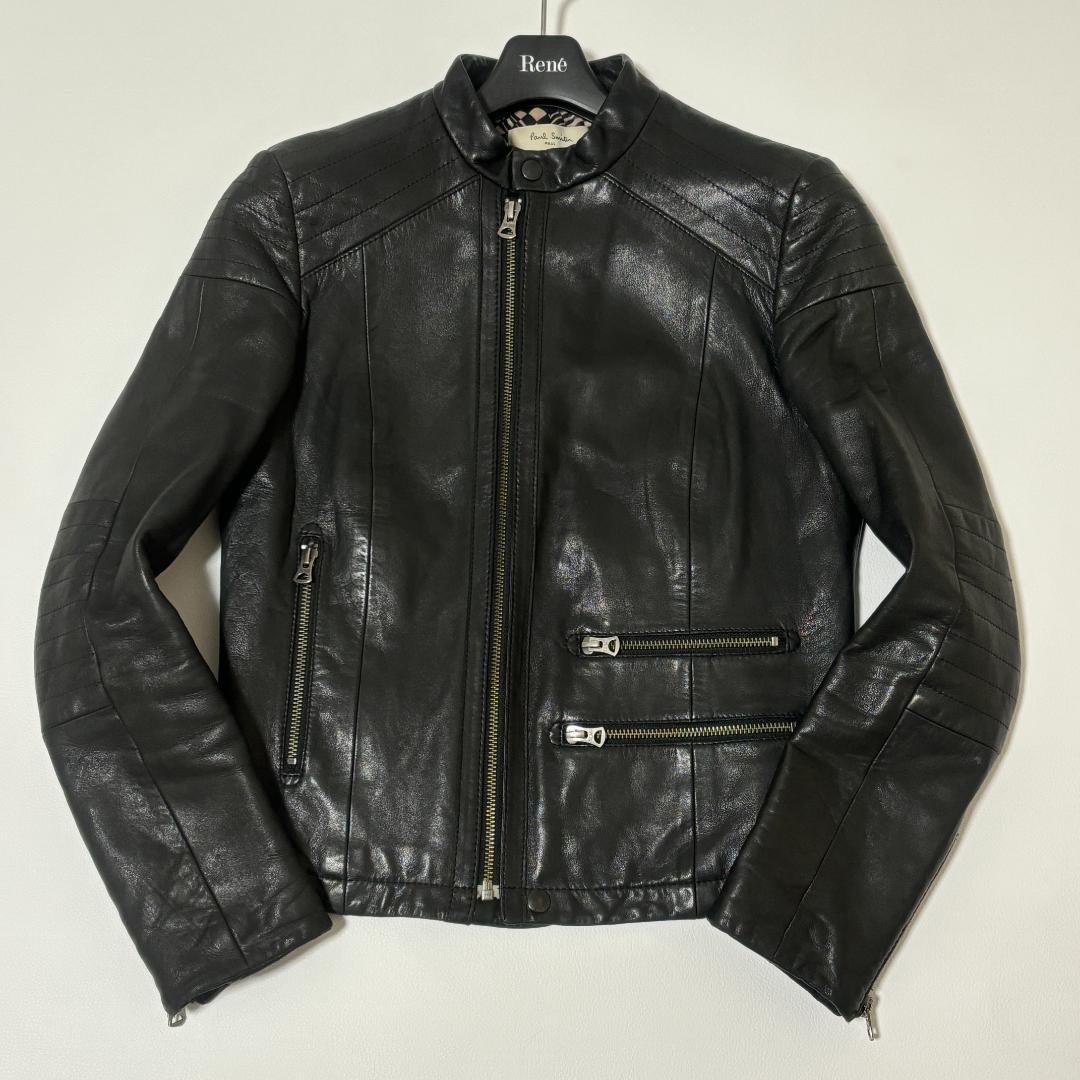 【希少】ポールスミス ライダースジャケット 羊革 ノーカラー L シングル PS Paul Smith コート ジャケット シープスキン ダブルライダース