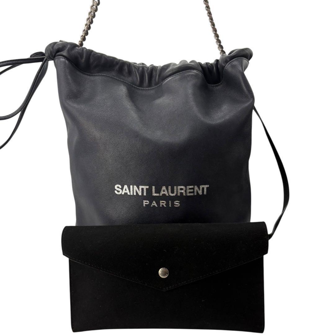 極美品】サンローラン テディ ショルダーバッグ チェーン 巾着 レザー