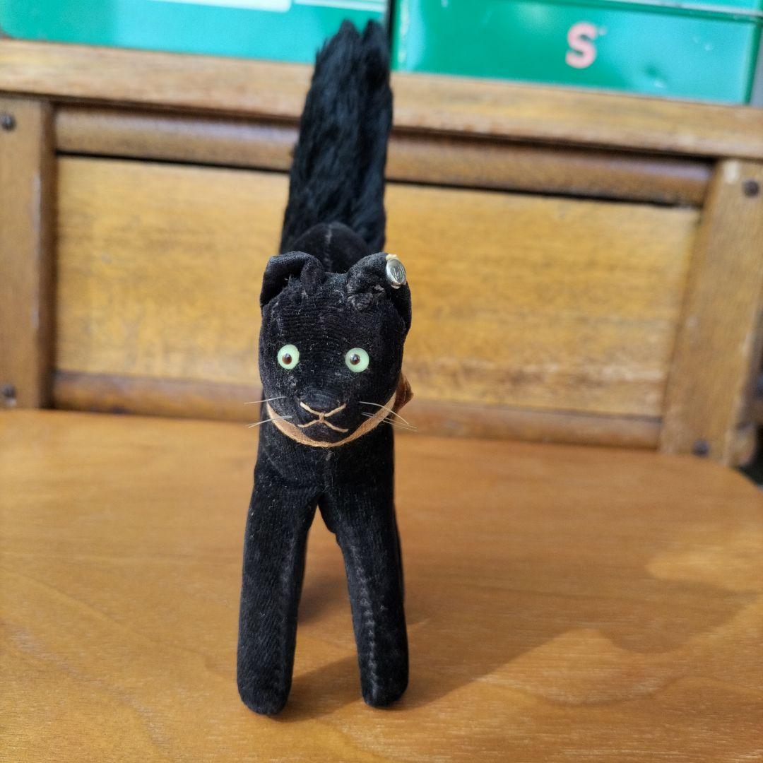 ビンテージ シュタイフ トム キャット 黒猫 別珍製 高さ10cm ③