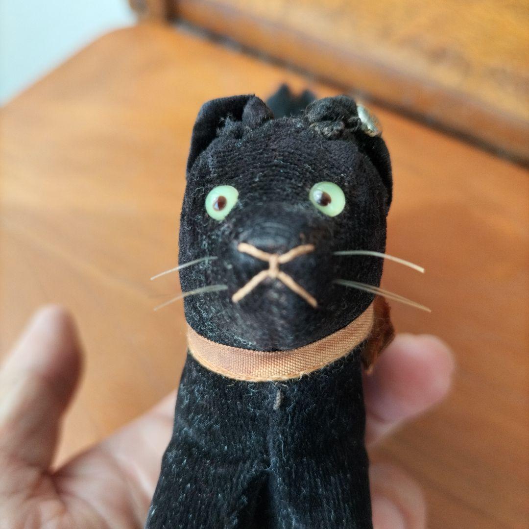 ビンテージ シュタイフ トム キャット 黒猫 別珍製 高さ10cm ③
