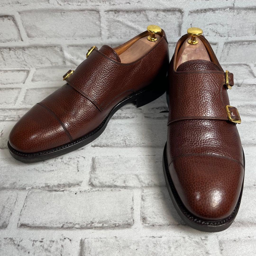 未使用級】 YANKO ダブルモンク シボ加工 ストラップシューズ 25.0