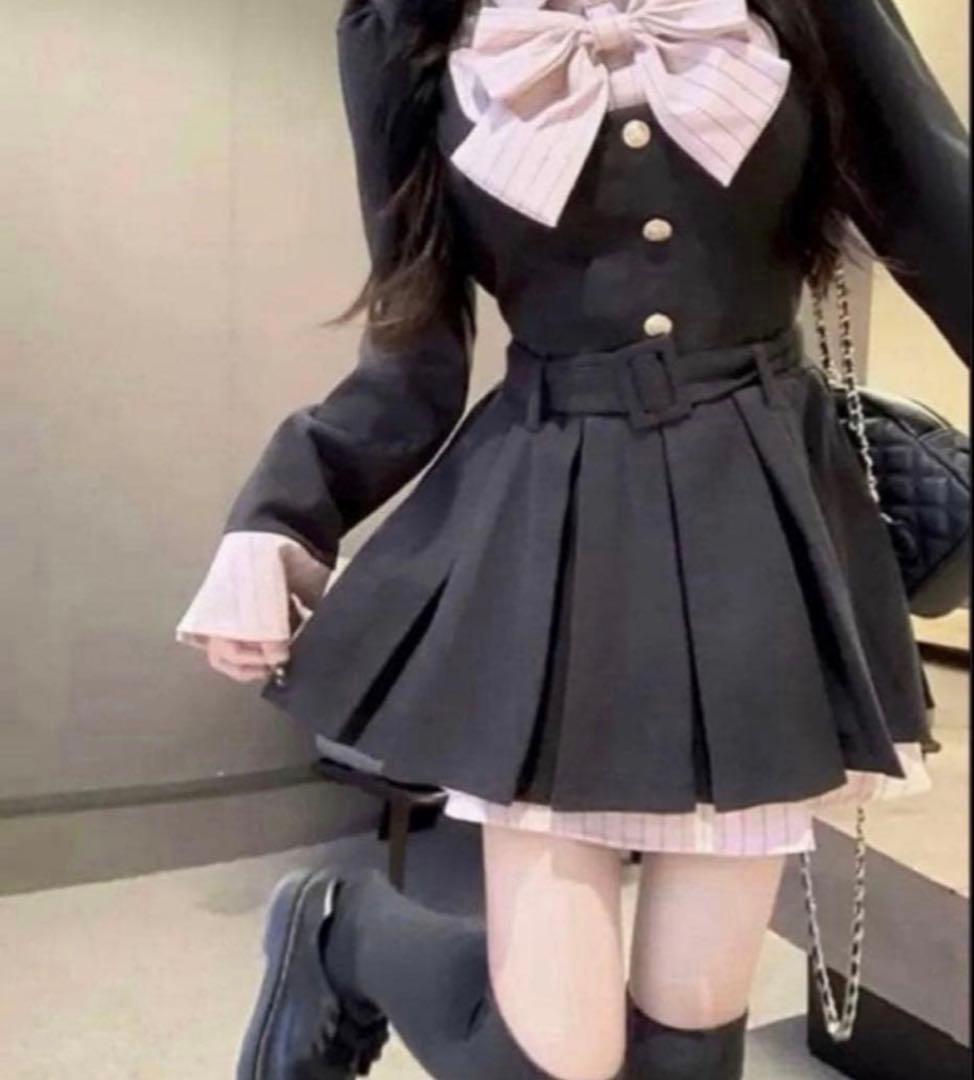 レイヤード風 韓国系ワンピース ワンホン miu系穿搭 フレンチガーリー