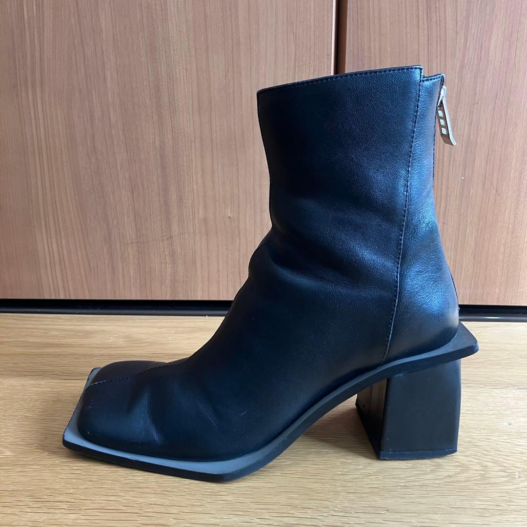 UN3Dアンスリード ワイドスクエアショートブーツ 22.5~23.5 ブラック