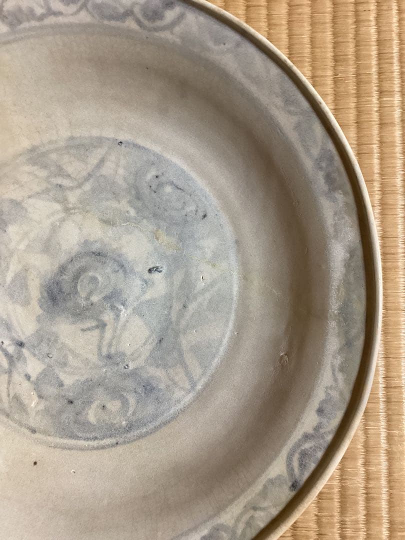 骨董古美術鉄絵花文大皿 古陶器 タイ スコータイ時代 カロン窯