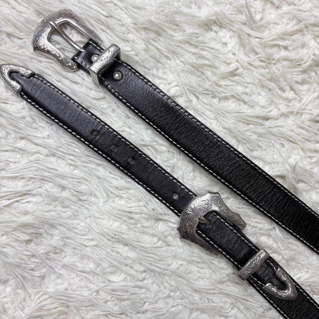 良品 TOGA VIRILIS ブラック レザーベルト シルバー ダブルバックル
