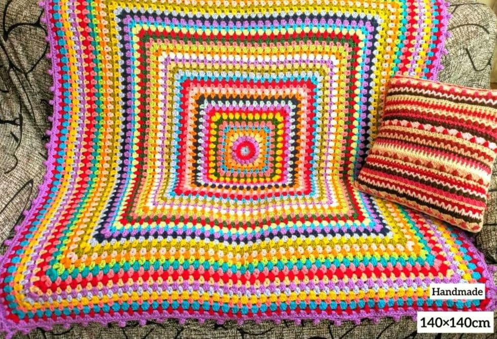 手編み マルチカバー こたつカバー ベッドカバー レトロポップ