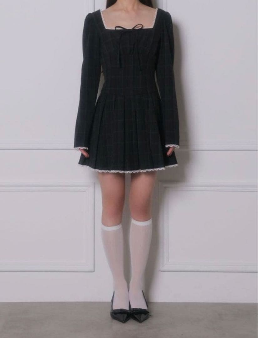 bubbles ガーリープリーツワンピース ブラック チェック - メルカリ