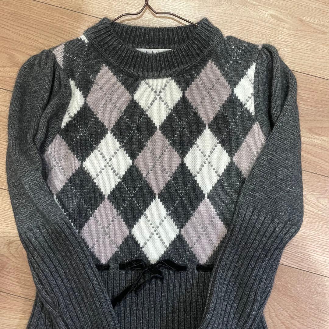 Moor Argyle Ribbon Knit Dress - メルカリ