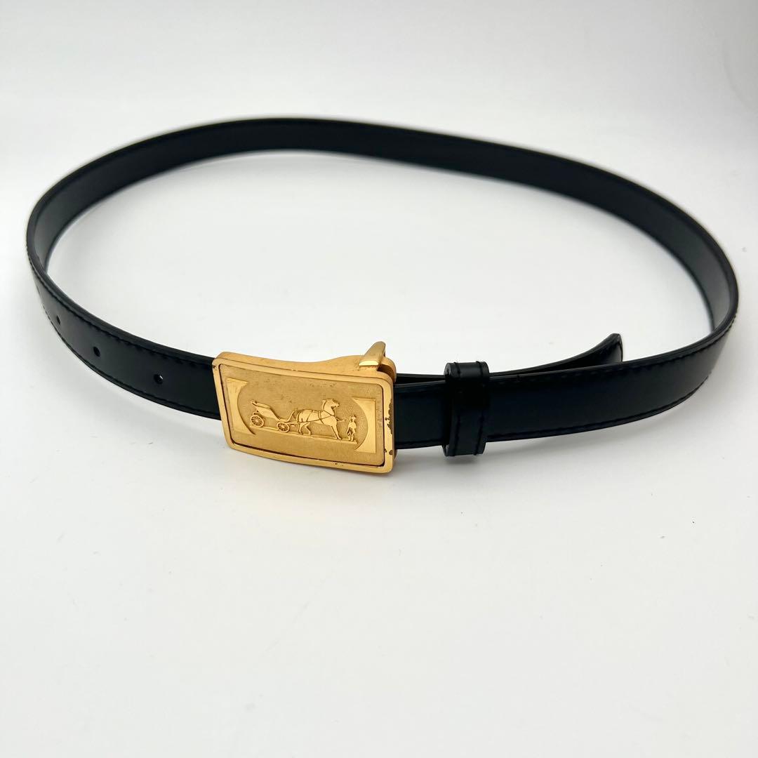 美品✨ 新品ベルト エルメス 馬車ロゴ ベルト ゴールド ブラック