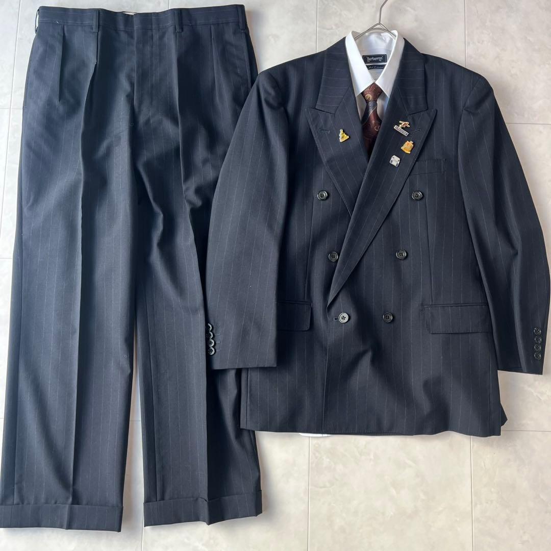 90s 豪華5点セット ダブルスーツ シャツ YSLネクタイ ピンズ ネイビー