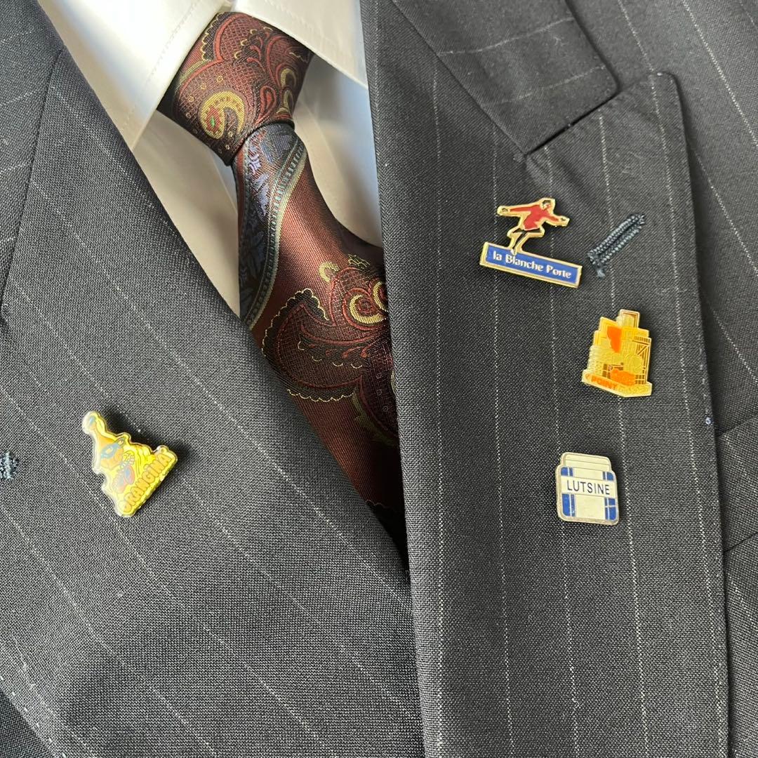 90s 豪華5点セット ダブルスーツ シャツ YSLネクタイ ピンズ ネイビー