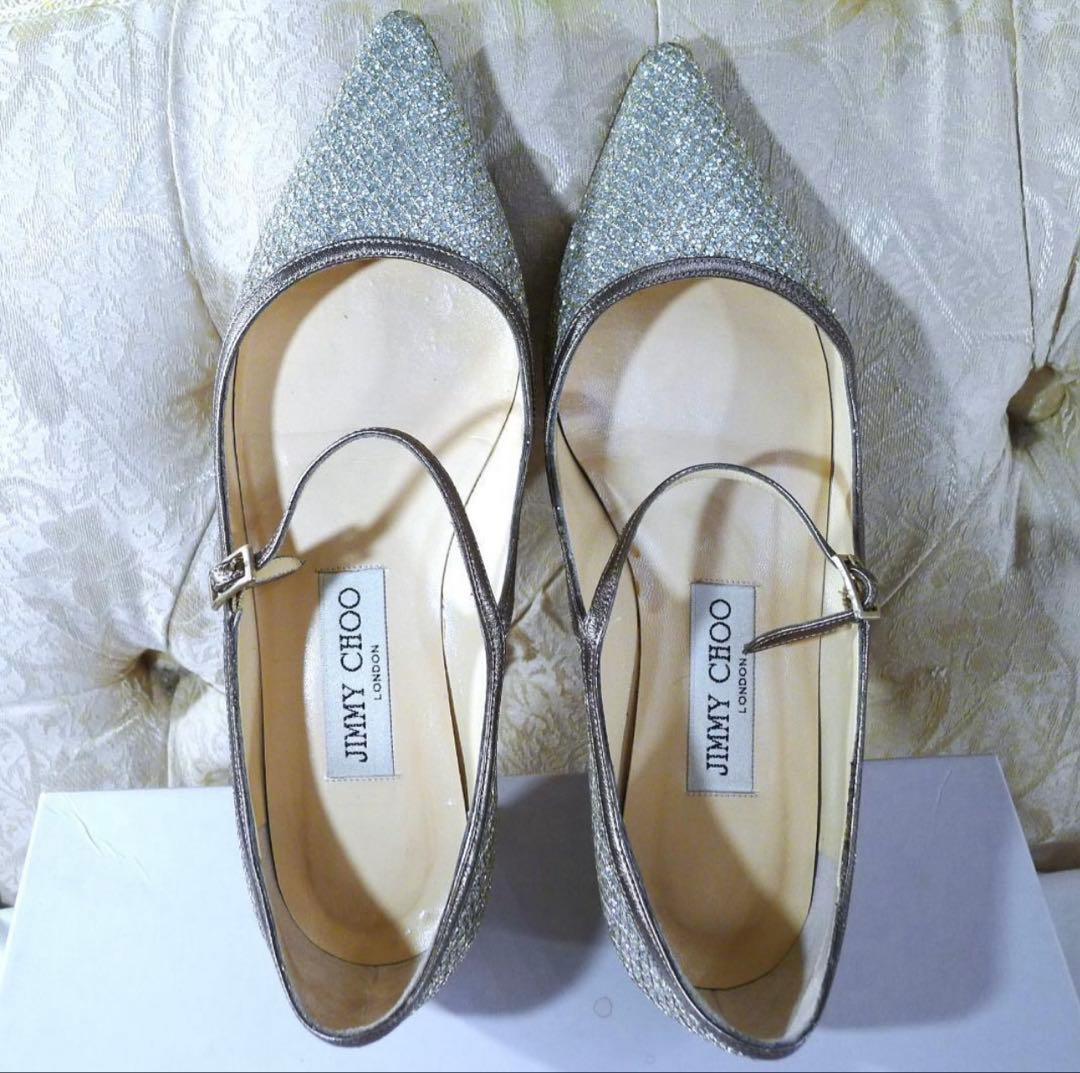 JIMMY CHOO】シルバー＆ゴールドカラーレザーヴァレエシューズ23㎝美品