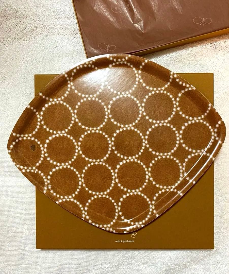 新品未使用☆ミナペルホネン タンバリン トレイ brown 白樺＊菱形 レア希少