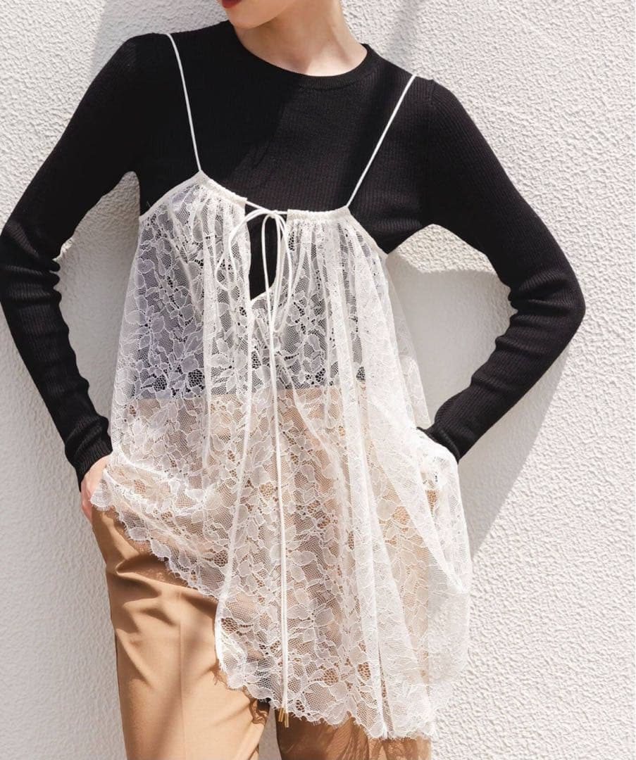 noble ラッセルレースギャザーキャミ　レース　キャミソール　完売品 追加》ラッセルレースギャザーキャミ（キャミソール）｜NOBLE