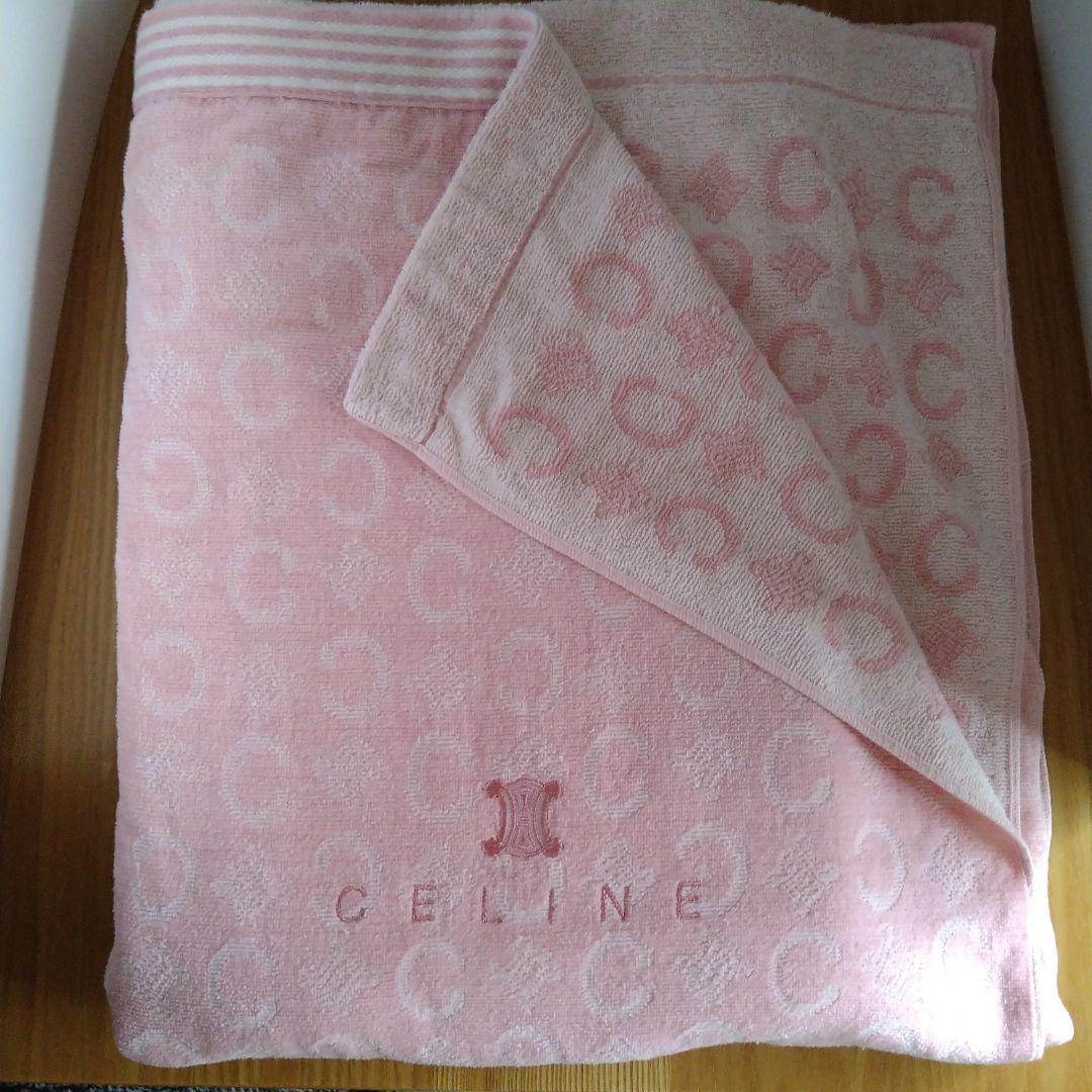 未使用】セリーヌ CELINE タオルケット Cマカダム総柄 ピンク 綿