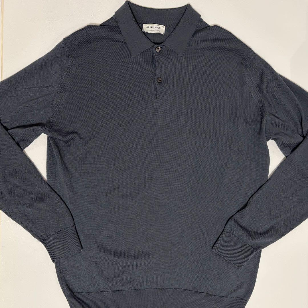 ジョンスメドレー×ユナイテッドアローズ メリノウール ニットポロシャツ グレーL JOHN SMEDLEY＞DORSET/ニットポロシャツ