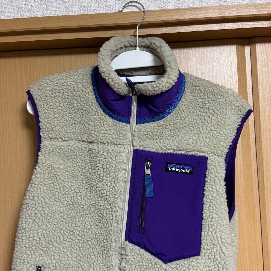 美品】Patagonia レディースフリース ベスト ベージュ・パープル