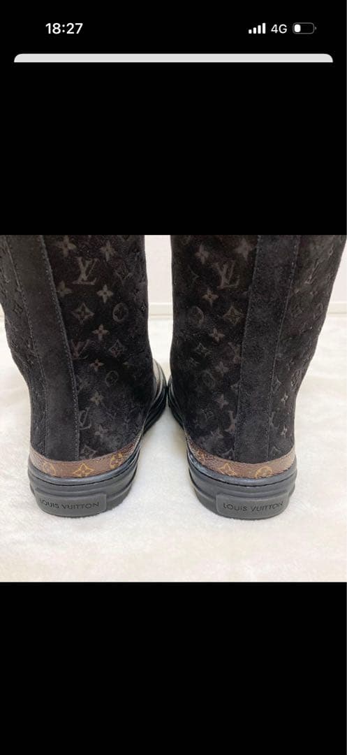 極美品 ルイヴィトン モノグラム ロングブーツ ムートン スエード 22.5