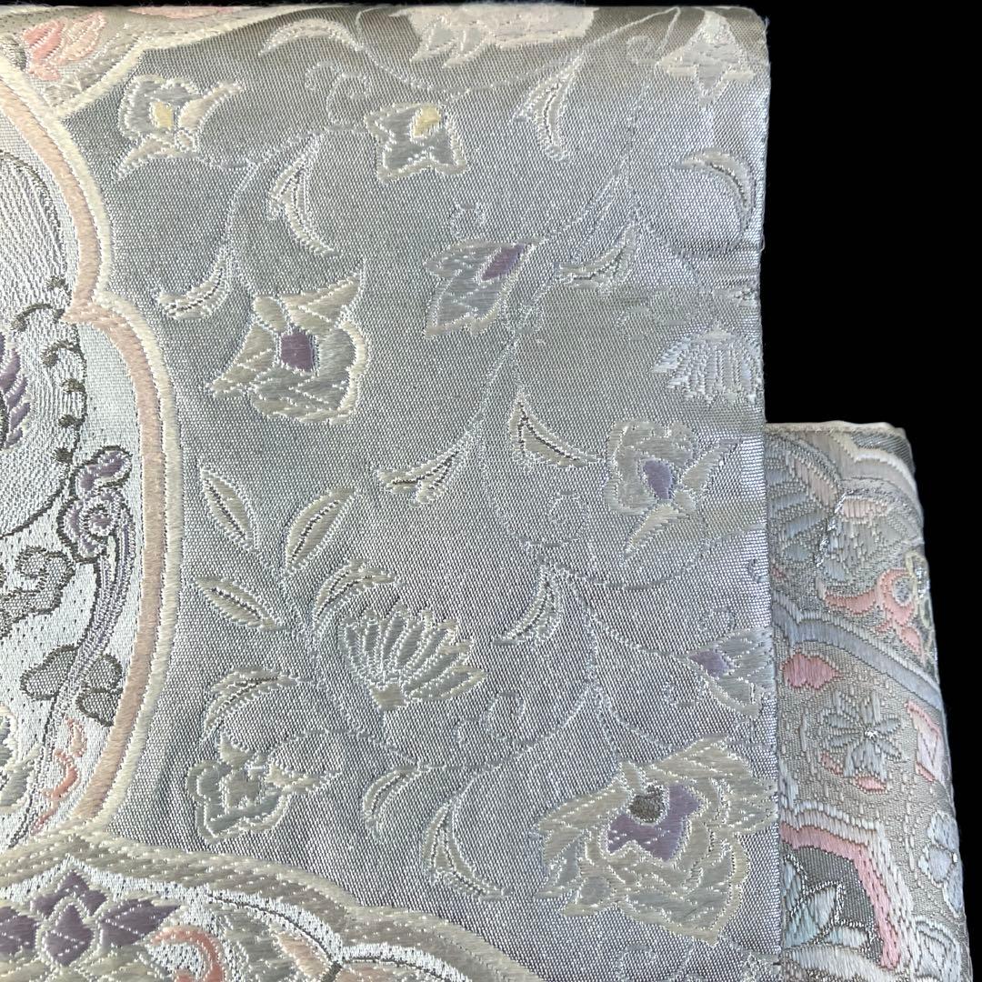 袋帯 ワンタッチ作り帯 マジックテープ 二重太鼓 プラチナ箔【法隆寺