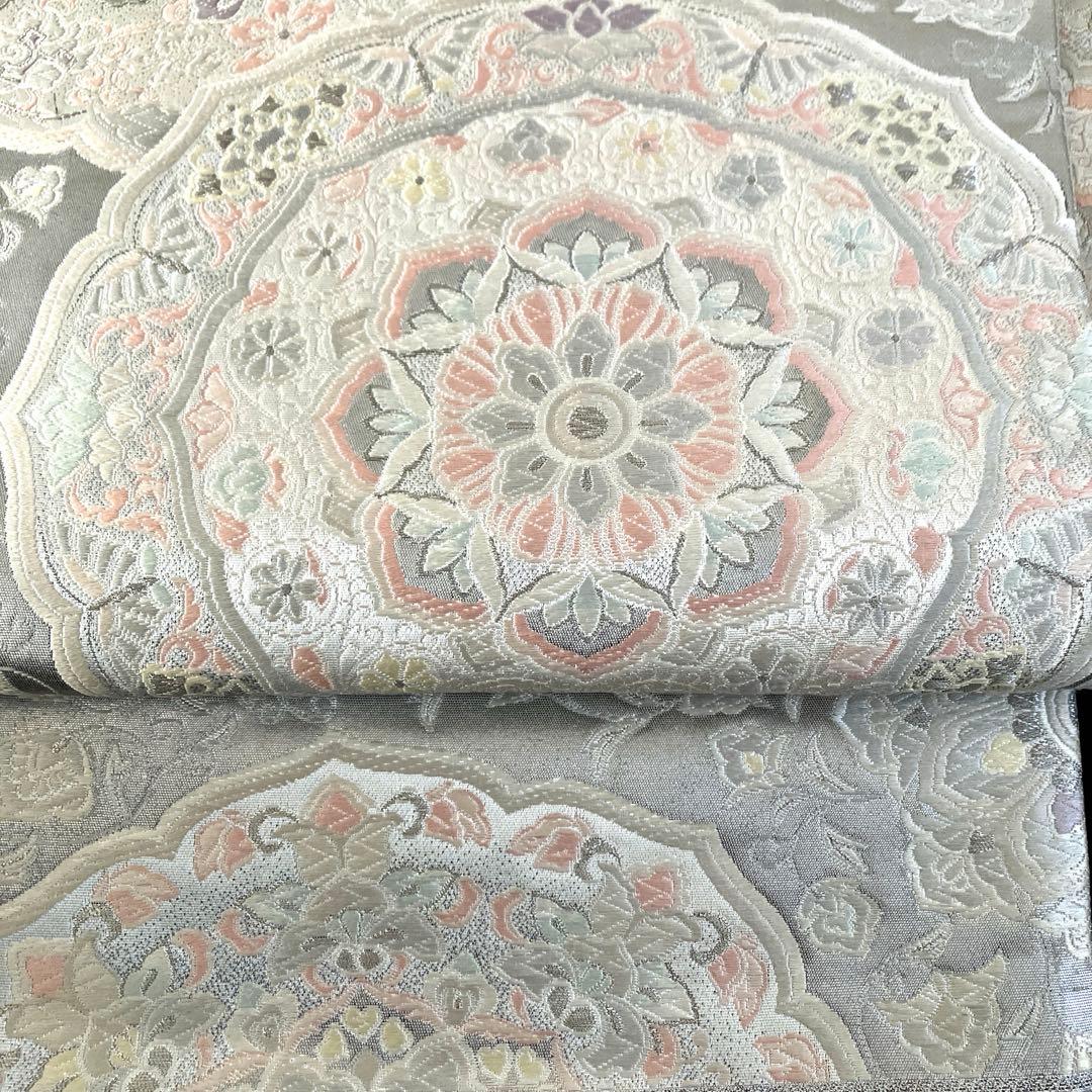 袋帯 ワンタッチ作り帯 マジックテープ 二重太鼓 プラチナ箔【法隆寺