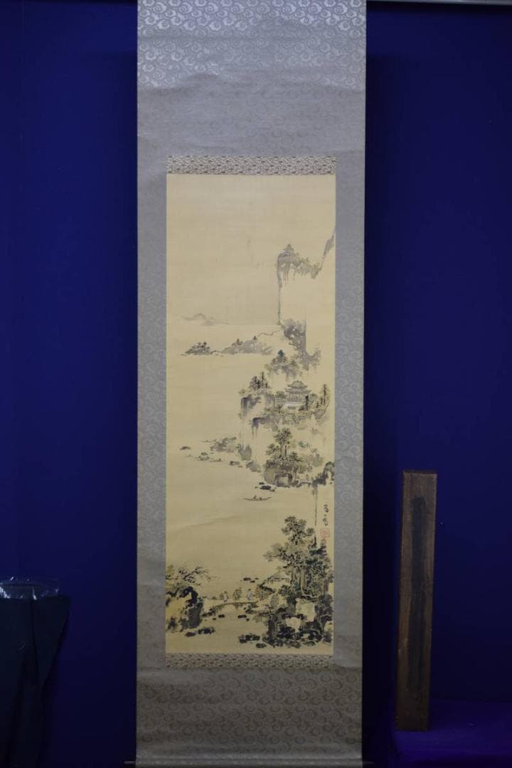 真作/岸九岳/山水人物図/布袋屋掛軸HD-474 - メルカリ