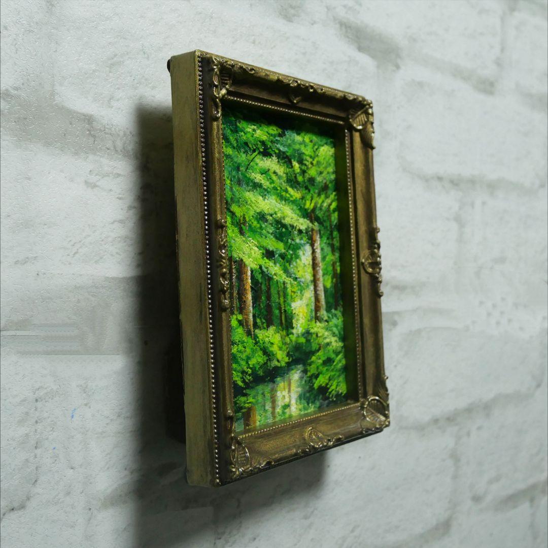 油絵 油彩 油彩画 絵 絵画 キャンバスパネル ミニ絵画【新緑の森