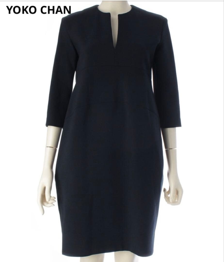 YOKO CHAN ネイビー ひざ丈ワンピース 七分袖 - メルカリ