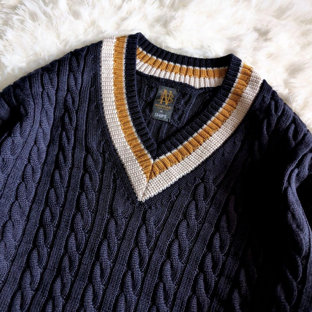 美品 バトナー シップス別注 肉厚ウール ケーブル チルデンニット