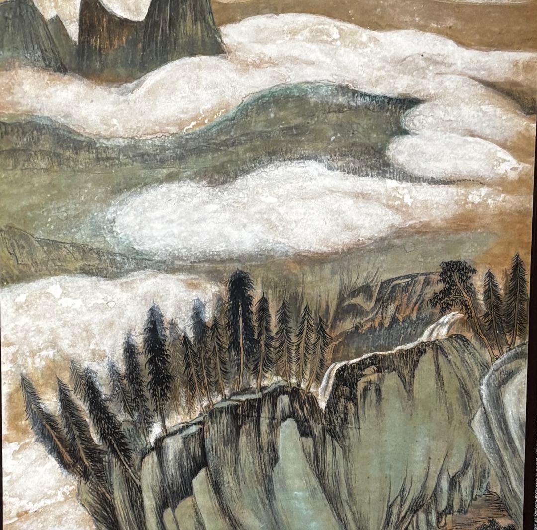 水墨画 掛軸 西嶺春雲図 謝光力画 中国 絵画 山水 張大千大風堂 カラー