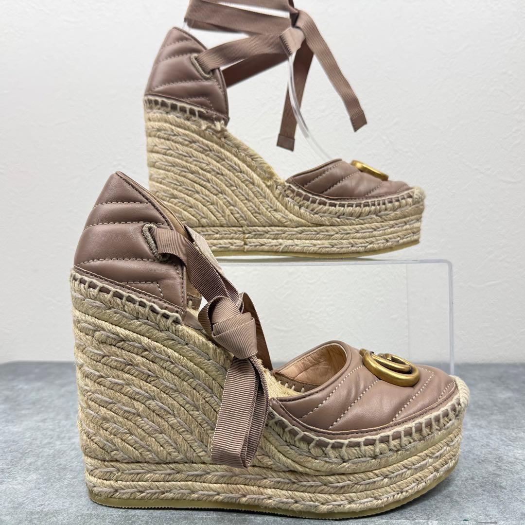 極美品 グッチ GGマーモント エスパドリーユ サンダル ヒール 22.5cm