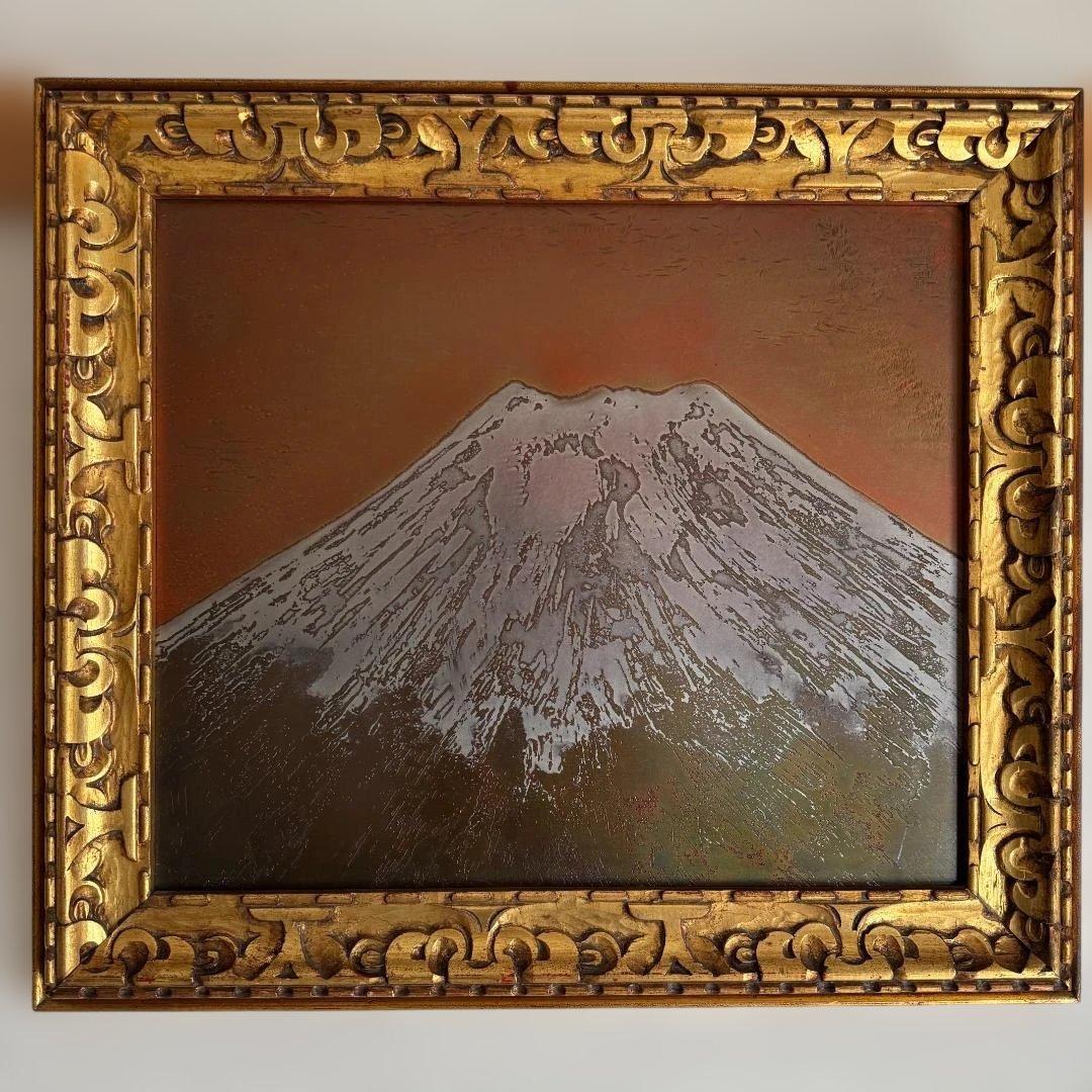 富士山 立体金属アート アンティーク調 金色木製額 富士山 立体金属アート アンティーク調 金色木製額