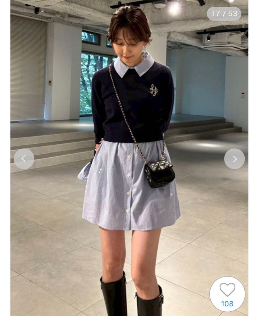 スナイデル 今期新作 ニットセットブローチ付きミニシャツワンピース