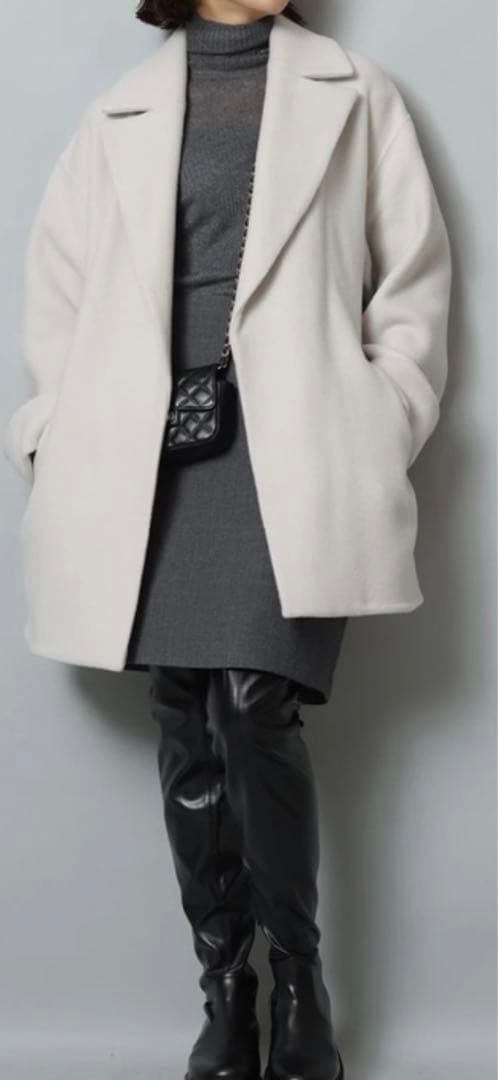 試着のみ Arpege story ミドル丈テーラーリバーコート オフ白 2 - メルカリ