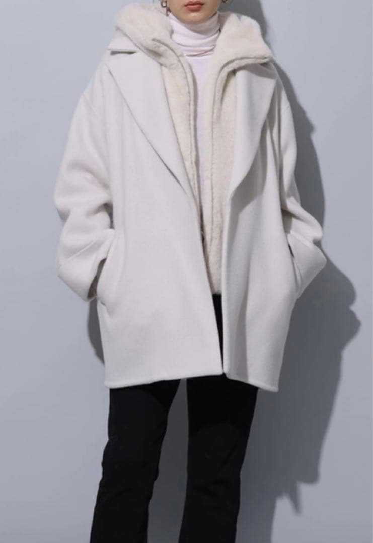 試着のみ Arpege story ミドル丈テーラーリバーコート オフ白 2 - メルカリ