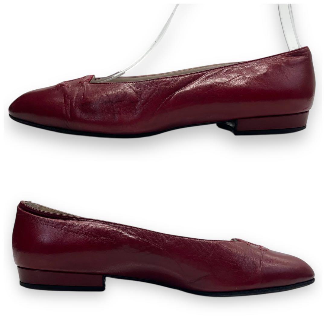 良品■シャネル　ヴィンテージ　フラットシューズ　ココマーク　赤　22.5cm