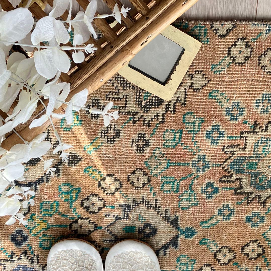 厚みウール くすみベージュ グリーン ロング ランナー トルコ