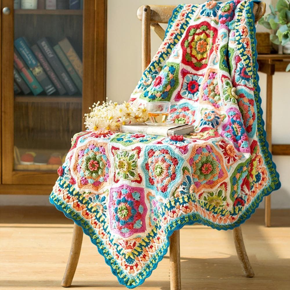 ZELLIGE モチーフ かぎ針 編み マルチカバー ひざかけ こたつカバー